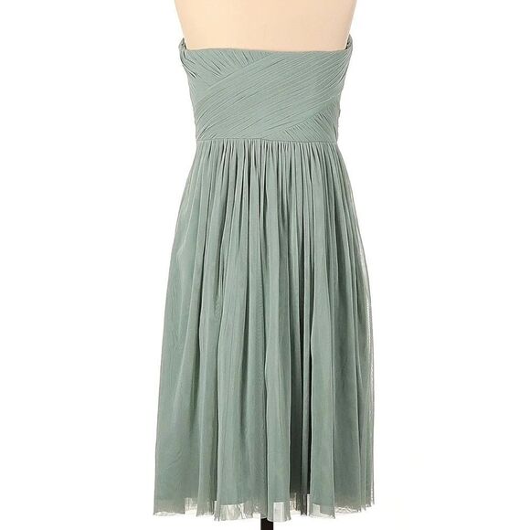 Anthro BHLDN Hitherto Sage Green Cordelia Strapless Fit and Flare Chiffon Dress - Picture 5 of 8